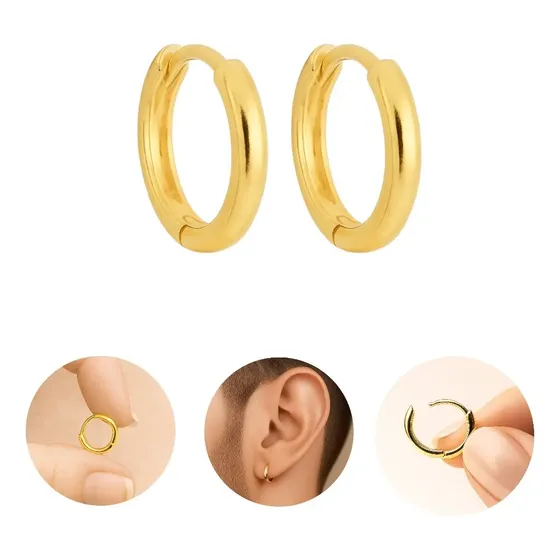 Brinco Par Argola Masculino Antialérgico Banho Ouro 18k