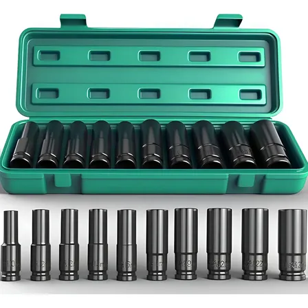 Jogo Soquete Longo Sextavado Impacto 1/2 8-24 Mm 10pcs Cor Verde 0