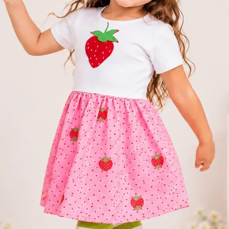 Fantasia Vestido Da Moranguinho Luxo Com Chapéu E Calça List Rosa 08