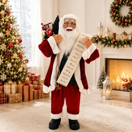 Papai Noel C/ Lista De Presente Decoração Natalina Luxo Vermelho E Branco 45cm