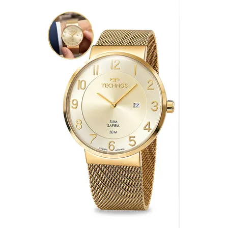 Relógio Technos Masculino Vidro Safira Slim Moderno Original
