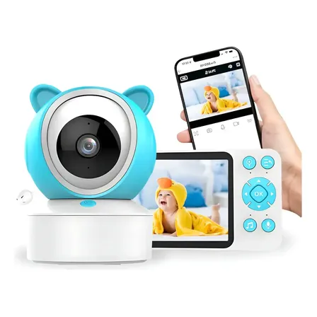 Kit Baba Eletrônica Monitor Wifi App Celular Tf Alarme Choro 127/220v Azul-celeste