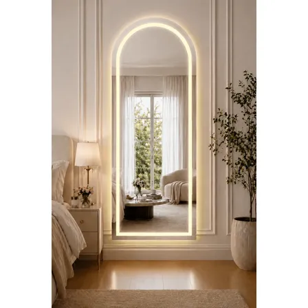 Espelho Led Oval Base Reta Grande De Luxo 180x90 Touch Branco Neutro-4k