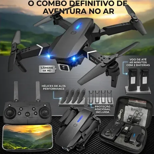 Mini Drone E88 Pro Dobrável Câmera Hd 4k Com 2 Baterias Cinza