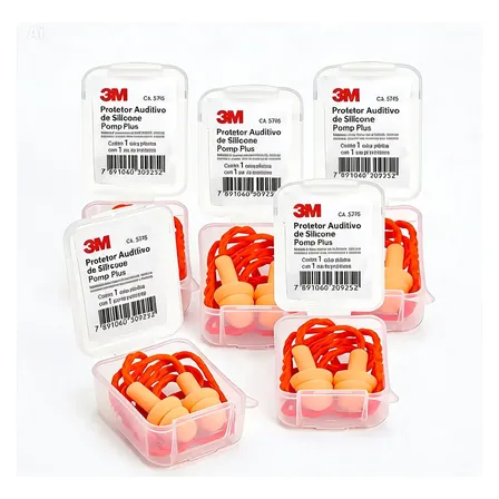 Kit 5 Protetor Auricular 3m Pomp Plus Plug Silicone 19db Laranja
