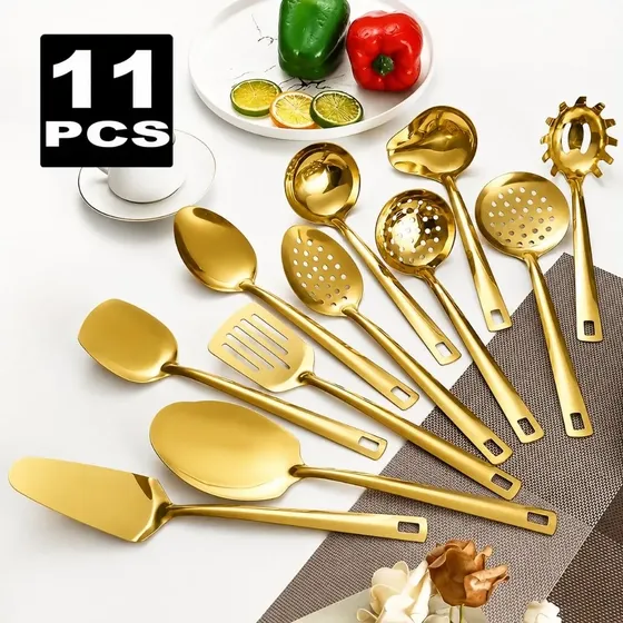 Kit Faqueiro Dourado Luxo Jogo Talheres Inox 11 Pçs