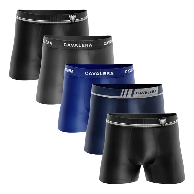 Kit 5 Cuecas Boxer Masculina Cavalera Sem Costura Poliamida Sortidos Liso G