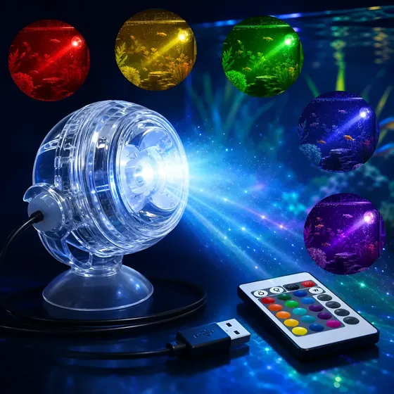 Luminária Submersível Aquário Led Rgb Usb C/ Controle Remoto