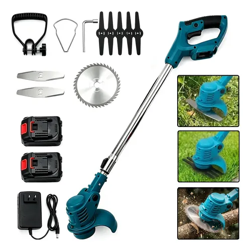 Roçadeira Bateria Cortador Grama Profissional 48v 2 Baterias 48v Azul-petróleo