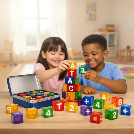 Blocos Magnéticos Em Estojo Alfabeto E Números Educativos 40 Bloquinhos Magnéticos Coloridos Com Números E Alfabeto