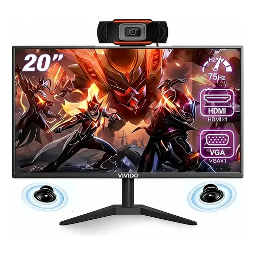 Monitor 20 Polegadas C/ Som E Câmera Integrados, Full Hd Preto 100/240v