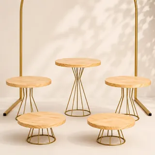 Kit 5 Boleiras Doceira + 1 Arco Romano Festa Decoração Dourado