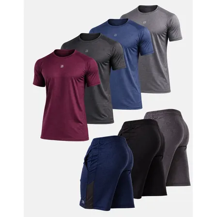 Kit 7 Peças 4 Camisetas 3 Shorts Academia Premium Dry Fit Multicolorido Dry-mescla M