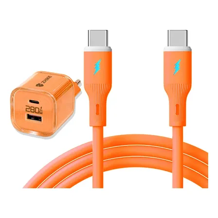 Carregador Gan 280w + Cabo Silicone 1m Tipo C 65w Kit Turbo