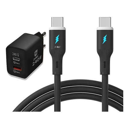Carregador Gan 280w + Cabo Silicone 1m Tipo C 65w Kit Turbo Preto