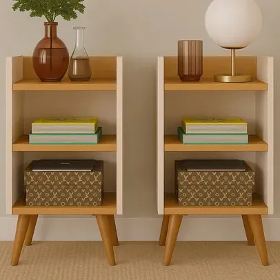 Conjunto 2 Mesas De Cabeceira Lateral Cama Porta Celular Brilhante Branco