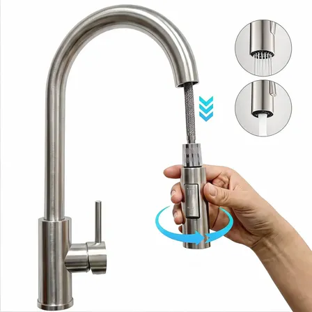 Torneira Gourmet Cozinha Monocomando Inox 304 Extensível360° Prateado Escovado