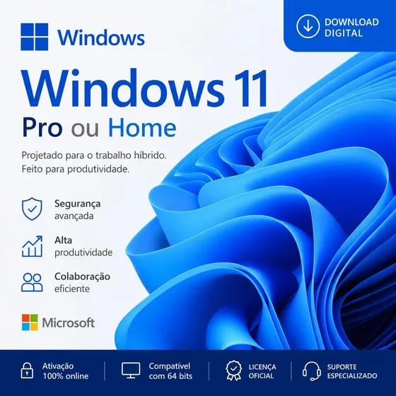 Licença Chave Windws 11 Pro Ou Home - Original Digital 2026