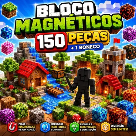 Kit 150 Blocos Magnéticos + 1 Boneco Brinquedo De Montar Pçs 150 Preto