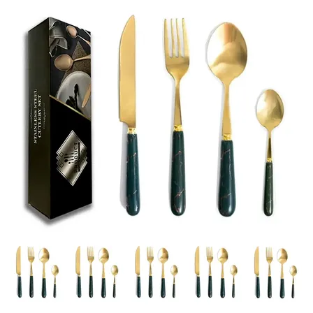 Jogo Talheres Faqueiro Aço Inox 24 Peças Cozinha Sem Suporte Verde 24 Pçs