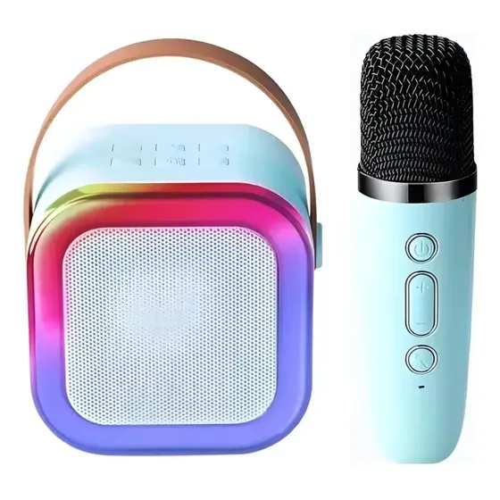 Karaokê Bluetooth Infantil Caixa Som Microfones Recarregável