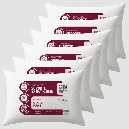 Kit 6 Travesseiros Antialergico 50x70 Suporte Extra Firme Branco