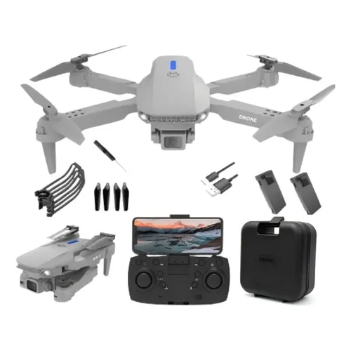 Drone E99 Hd Wifi Fpv Câmera Dupla Mini Dobrável 2 Baterias Preto/cinza