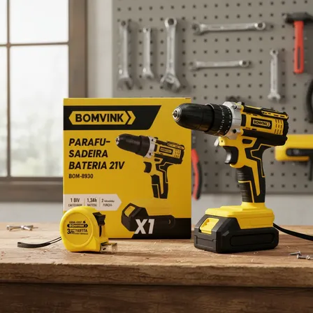 Parafusadeira 21v Furadeira Sem Fio Com Bateria + Brinde Amarelo 21v 50/60hz