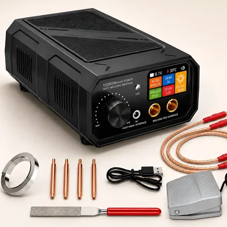 Solda Ponto Bateria Lítio 18650 Pulso Duplo 10.000w C/ Pedal Preto 127/220v