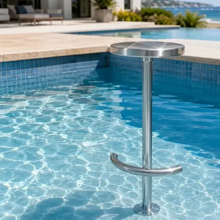 Banco Inox Para Piscina Bar Molhado Acquax Aço Inox Polido Prata