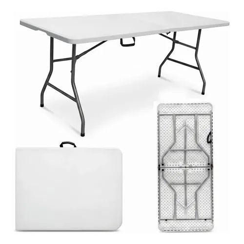 Mesa Dobrável 1,80m Portátil Vira Maleta Camping Com Alça Branco