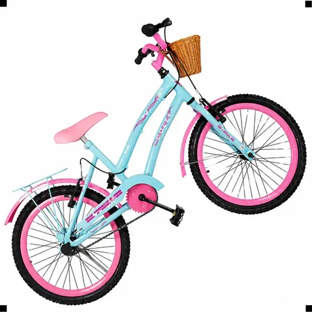 Bicicleta Infantil Menina Aro 20 Colli Lylla Com Cestinha Azul Champanhe 14
