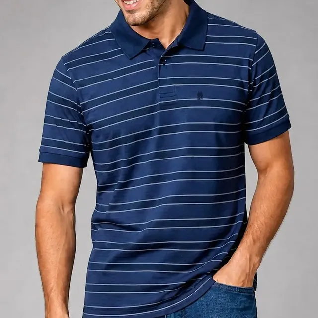 Polo Piquet Masculina Listrada Polo Wear Azul-escuro M