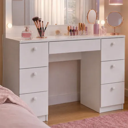 Penteadeira Luna Com Kit Luz Espelho Camarim 7 Gavetas Branco