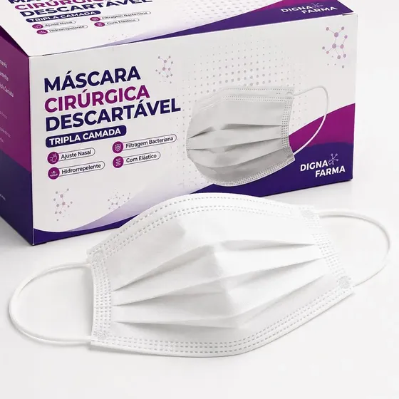 Máscara Descartável Tripla Digna Farma Caixa Com 50 Unid