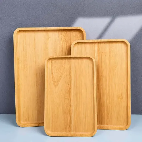 Kit 3 Bandejas Retangulares Estilo Bambu Café Decoração
