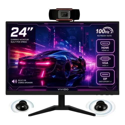 Monitor 24 Pol 100hz Full Hd Com Som E Câmera, Preto ,bivolt Preto 100/240v