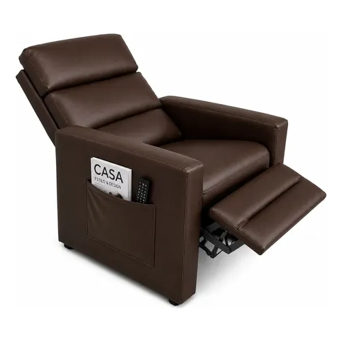 Poltrona Papai Confortavel Reclinavel C/ Encosto Apoio Pes Corino Marrom Liso