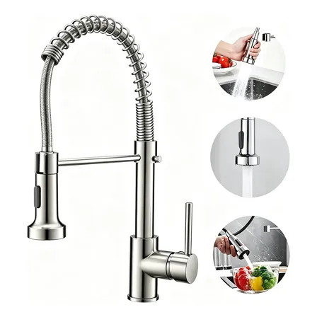 Torneira Gourmet Cozinha Extensível Inox Escovado Mola Prateado Fosco