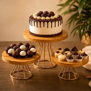 Trio Boleira E Doceira 3 Peças Festa Bolos E Decoração Dourado
