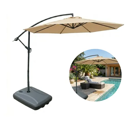 Ombrelone Lateral 2,70m Guarda Sol De Piscina Com Base 60l Bege