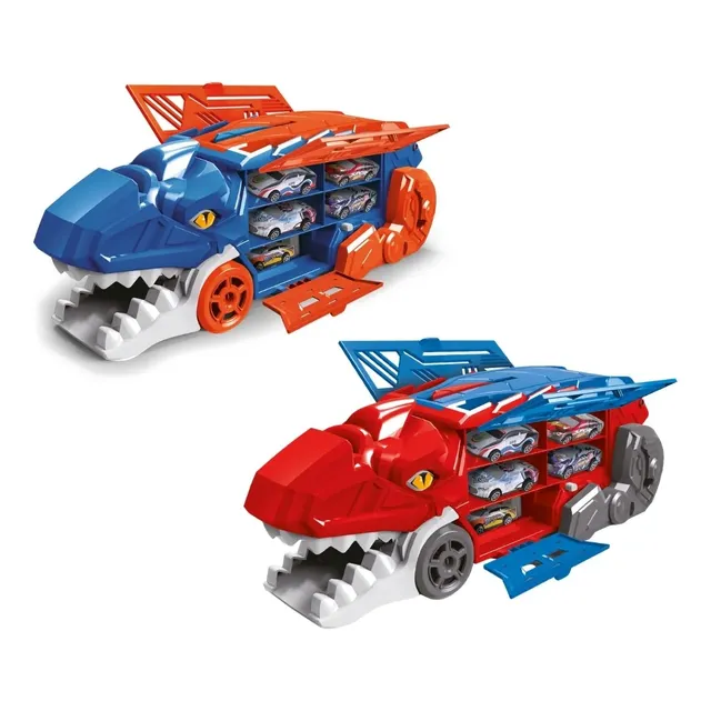 Caminhão Dinossauro 6 Carrinhos Pista 2x1 Dinobot Maxi Toys