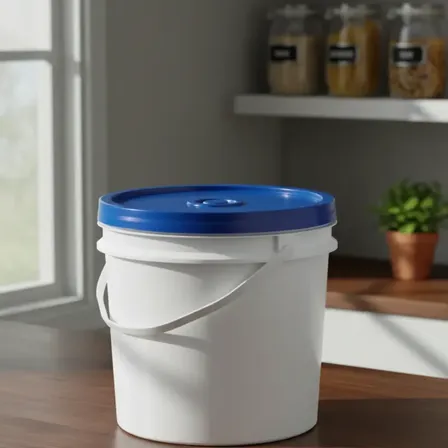 Kit 5x Balde Plástico Alimentício Tampa Hermética 10litros Branco Com Tampa Azul
