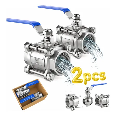 Kit 2 Válvula Esfera Tripartida Inox 304 1 Rosca Bsp Dn25
