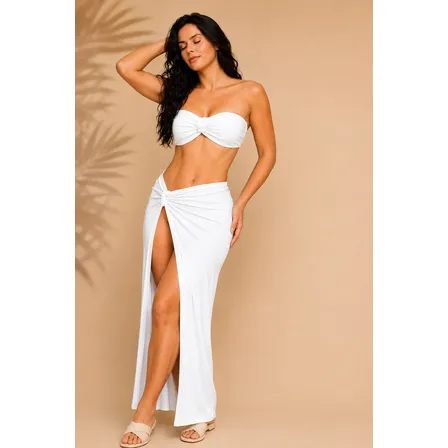 Triquíni Conjunto De Praia Saida De Praia Traje De Banho Branco Liso Slim 38 Ao 42