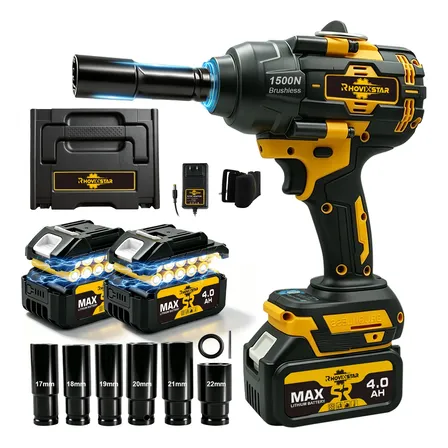 Chave De Impacto Elétrica Rhovixstar 1500n.m Com 2 Baterias Preto E Amarelo 20v
