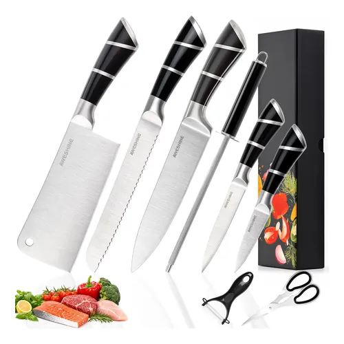 Kit 8 Facas Inox Para Cozinha Robustas Afiadas E Resistentes Preto