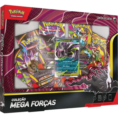 Box Pokémon Mega Forças: Estampas Ilustradas Copag 49 Cartas Coleção Mega Forças Português