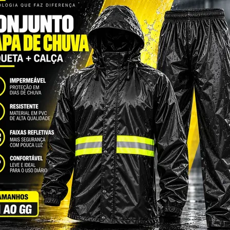 Capa De Chuva Motoqueiro Motoboy Moto Conjunto Impermeável Preto G