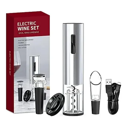 Kit Abridor Vinho Elétrico Usb Inox Wine Set